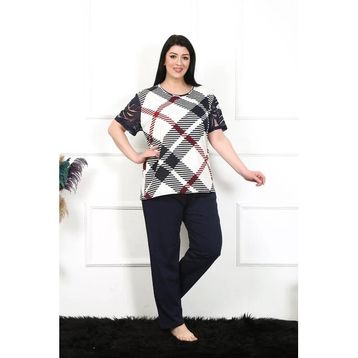Moda Çizgi 75003 Lacivert Büyük Beden Kısa Kol Kadın Pijama Takımı