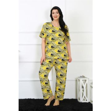 Moda Çizgi 75007 Sarı Büyük Beden Kısa Kol Kadın Pijama Takımı