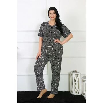 Moda Çizgi 75011 Siyah Büyük Beden Kısa Kol Kadın Pijama Takımı