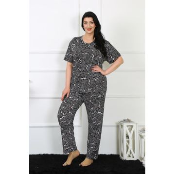 Moda Çizgi 75011 Siyah Büyük Beden Kısa Kol Kadın Pijama Takımı