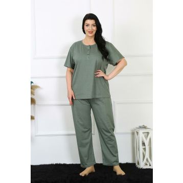 Moda Çizgi 75012 Yeşil Büyük Beden Kısa Kol Kadın Pijama Takımı