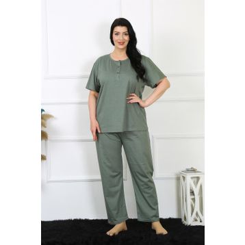Moda Çizgi 75012 Yeşil Büyük Beden Kısa Kol Kadın Pijama Takımı