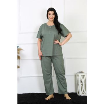 Moda Çizgi 75012 Yeşil Büyük Beden Kısa Kol Kadın Pijama Takımı