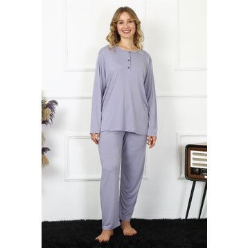 Moda Çizgi 75013 Lila Büyük Beden Uzun Kol Kadın Pijama Takımı