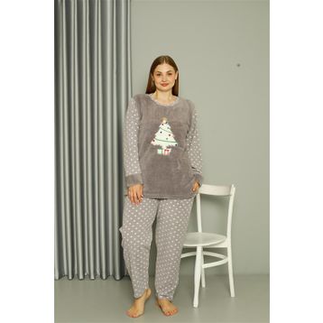 Moda Çizgi 808048 Welsoft Polar Büyük Beden Gri Kadın Pijama Takımı