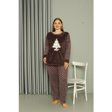 Moda Çizgi 808048 Welsoft Polar Büyük Beden Mürdüm Kadın Pijama Takımı
