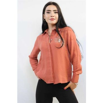 Moda Çizgi MC2301 Mercan Taşlı Keten Kadın Gömlek