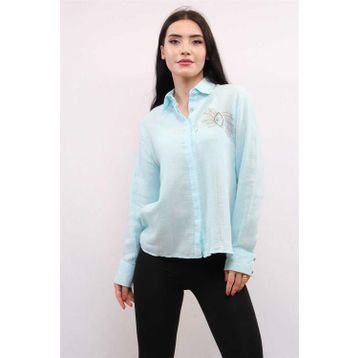 Moda Çizgi MC2301 Mint Taşlı Keten Kadın Gömlek