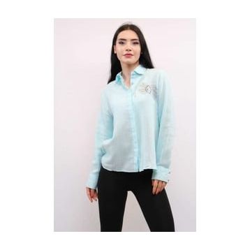 Moda Çizgi MC2301 Mint Taşlı Keten Kadın Gömlek