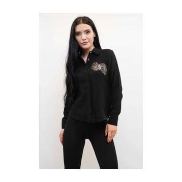 Moda Çizgi MC2301 Siyah Taşlı Keten Kadın Gömlek