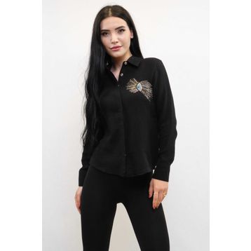 Moda Çizgi MC2301 Siyah Taşlı Keten Kadın Gömlek