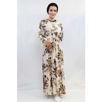 Moda Çizgi MC4101 Bej Gül Desenli Kadın Elbise