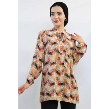 Moda Çizgi MC5172 Bej Kravatlı Bluz