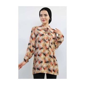 Moda Çizgi MC5172 Bej Kravatlı Bluz