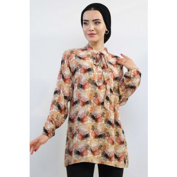 Moda Çizgi MC5172 Bej Kravatlı Bluz