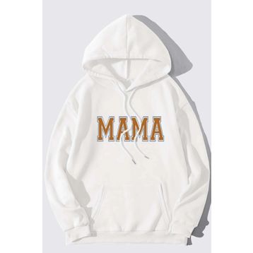 Modagen Beyaz Mama Baskılı Oversize Kapüşonlu Hamile Sweatshirt
