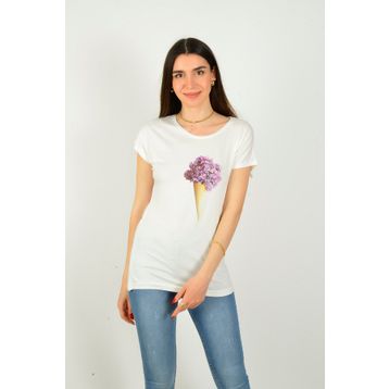 ModaHep Beyaz Baskılı Kadın T-Shirt