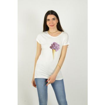 ModaHep Beyaz Baskılı Kadın T-Shirt