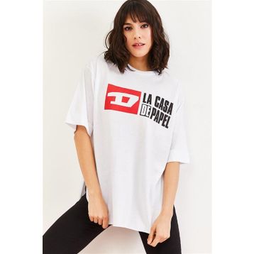 ModaHep Beyaz Baskılı Kadın T-Shirt