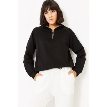 ModaHep Siyah Fermuarlı Kadın Sweatshirt