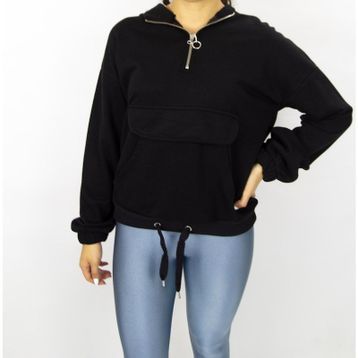 ModaHep Siyah Fermuarlı Kadın Sweatshirt