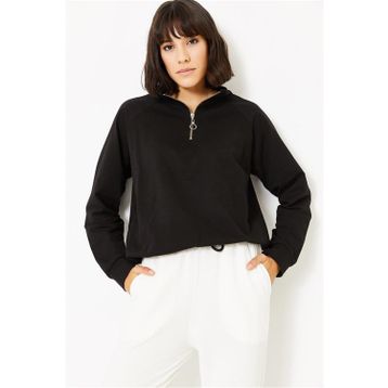ModaHep Siyah Fermuarlı Kadın Sweatshirt