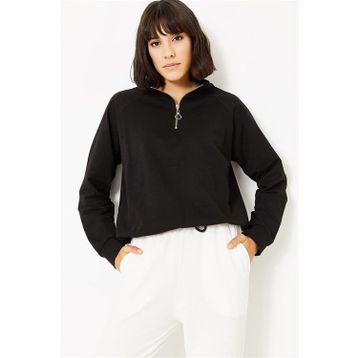 ModaHep Siyah Fermuarlı Kadın Sweatshirt