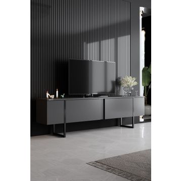 Modatte Luxe 180x50x30 cm Siyah Demir Ayaklı TV Sehpası
