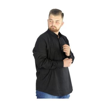 Mode XL 20388 Siyah Keten Likralı Uzun Kol Hakim Yaka Erkek Gömlek