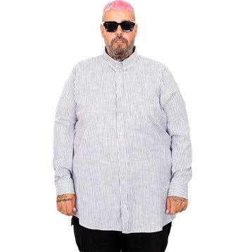 Mode XL 20399 Koyu Mavi Saten Çizgili Erkek Gömlek
