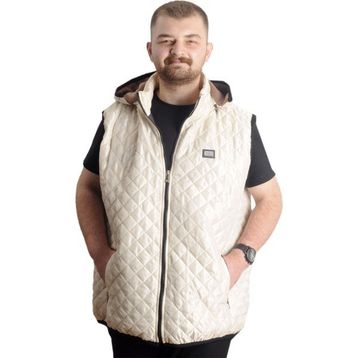 Mode XL 23712 Bej Kapitone Kapüşonlu Erkek Yelek