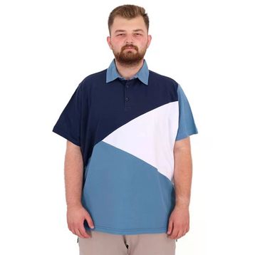 Mode XL 25313 İndigo Polo Yaka Parçalı Erkek T-shirt