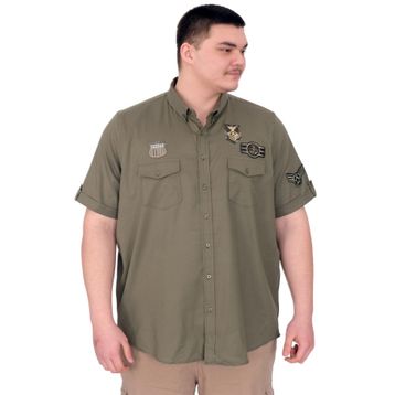 Mode XL U25601 Haki Çift Cep Kapaklı Gabardin Erkek Gömlek