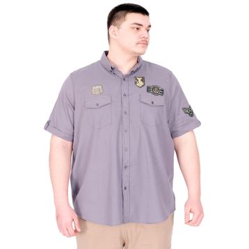 Mode XL U25601 Koyu Gri Çift Cep Kapaklı Gabardin Erkek Gömlek