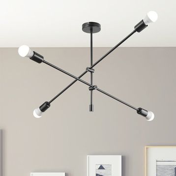 Modelight Ark Siyah Metal 4'lü Geometrik Avize