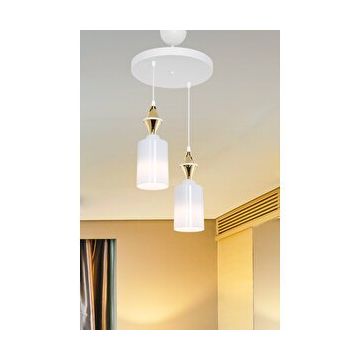 Modelight Axes Beyaz Karo Gold 2'li Opal Camli Avize