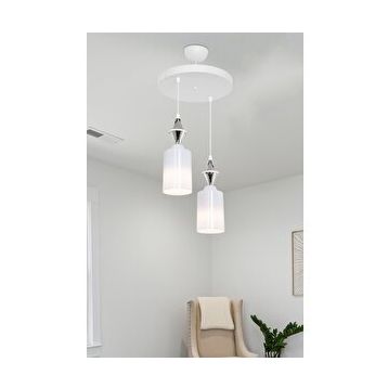 Modelight Axes Beyaz Karo Krom 2'li Opal Camli Avize