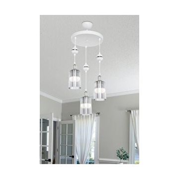 Modelight Axes Beyaz Küre Krom 3'lü Füme Camlı Avize