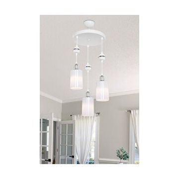 Modelight Axes Beyaz Küre Krom 3'lü Opal Camlı Avize
