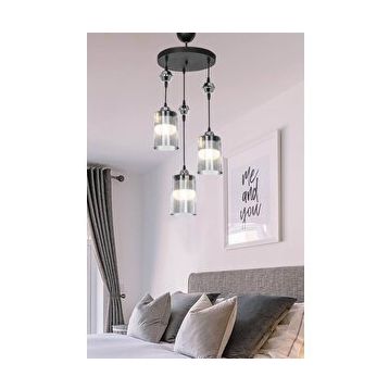 ModeLight Ceylan 3'lü Siyah Optik Füme Camlı Avize