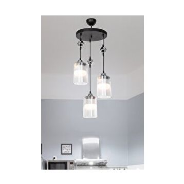 Modelight Ceylan 3'lü Siyah Optik Şeffaf Camlı Avize