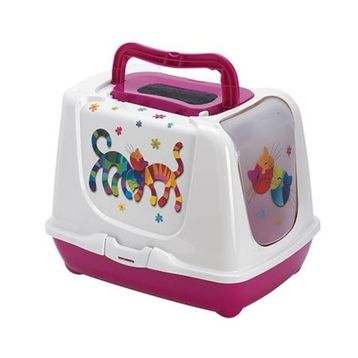 Moderna Trendy Friends Fuşya 57 cm Desenli Kapalı Kedi Tuvaleti