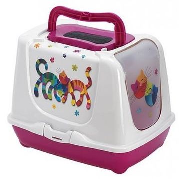 Moderna Trendy Friends Fuşya 57 cm Desenli Kapalı Kedi Tuvaleti