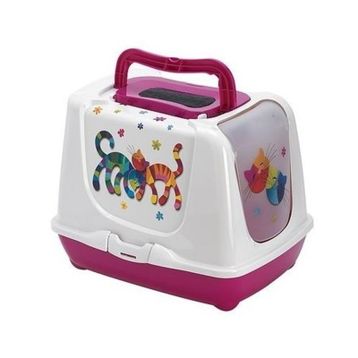Moderna Trendy Friends Fuşya 57 cm Desenli Kapalı Kedi Tuvaleti