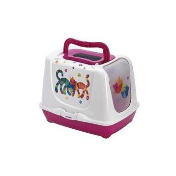Moderna Trendy Friends Fuşya 57 cm Desenli Kapalı Kedi Tuvaleti