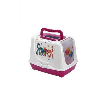 Moderna Trendy Friends Fuşya 57 cm Desenli Kapalı Kedi Tuvaleti