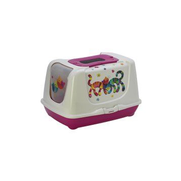 Moderna Trendy Friends Fuşya 57 cm Desenli Kapalı Kedi Tuvaleti