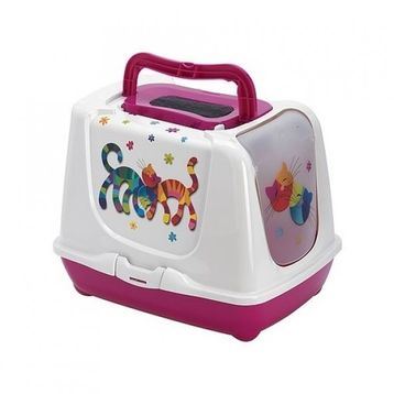 Moderna Trendy Friends Fuşya 57 cm Desenli Kapalı Kedi Tuvaleti