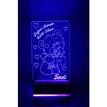 Modiwa Design Doğum Gününe Özel Hediye 3D Ayıcık ve Kalpler LED Gece Lambası