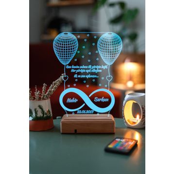 Modiwa Design Sevgiliye Hediye 3D Sonsuzluk 2 Kalp 16 Renk Dekoratif LED Gece Lambası